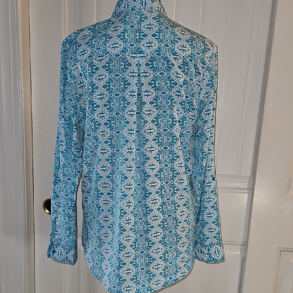 Vintage Chic Blue And White Patterned Women's But… - image 5